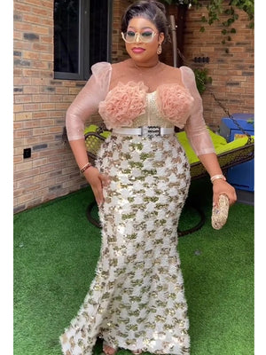 Plus Size African Party Dresses for Women Dashiki Ankara Sequin Wedding Evening Gown Sexy Bodycon Maxi Long Dress Africa Clothes