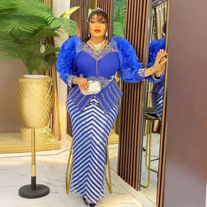 Sequin Plus Size African Party Dresses Women Wedding Evening Gown Elegant Maxi Dress