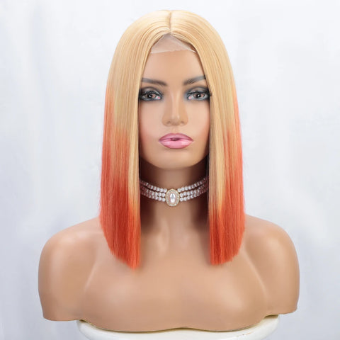 Image of Ombre Red Bob Wig for Women Short Straight Middle Part Wigs Cosplay Party Synthetic Heat Resistant Fake Hair Shoulder Length Wig-FrenzyAfricanFashion.com