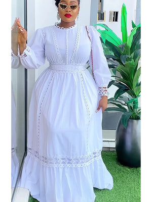 Plus Size African Party Dresses for Women 2024 New Fashion Dashiki Ankara Lace Wedding Gowns Elegant Turkey Muslim Maxi Dress-FrenzyAfricanFashion.com