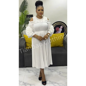 Pleated Dress for Women Solid Color Beads One-shoulder Large Size Women's Pleated Skirt