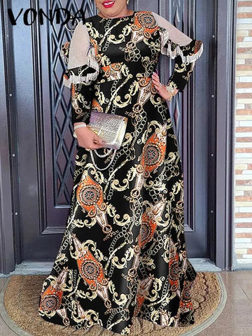 Image of Women's Summer Dress Long Sleeve Printed Casual Party Robe-FrenzyAfricanFashion.com