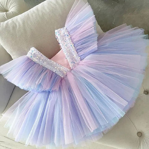 Image of Princess Dress Sequin Lace Tulle Wedding Party Tutu Fluffy Gown Children Kids Evening Formal Pageant-FrenzyAfricanFashion.com
