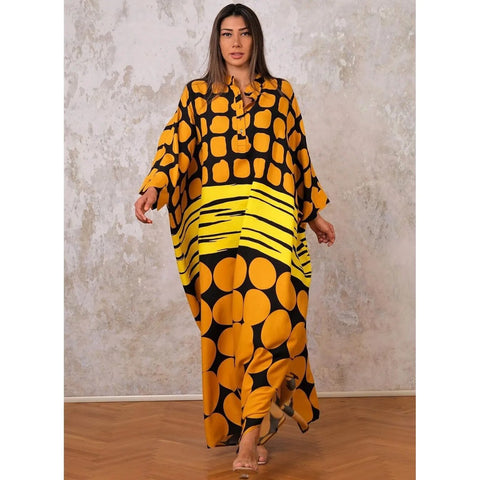 Image of Maxi Dress Batwing Sleeve Tunic Spring Autumn Beach Dress Kaftan Cover-ups-FrenzyAfricanFashion.com