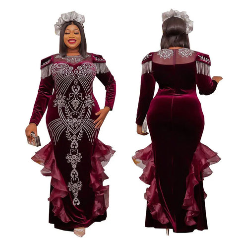 Image of Maxi Dresses Autumn African Women Long Sleeve O-neck Long Dress Dashiki-FrenzyAfricanFashion.com