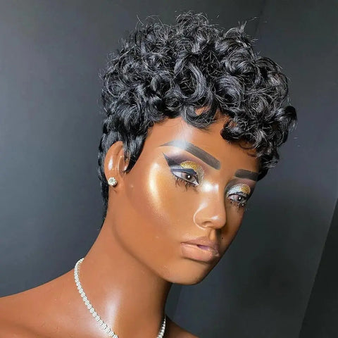 Image of Pixie Wigs for Women, Short Black & Curly-FrenzyAfricanFashion.com