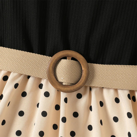 Image of PatPat 2pcs Girl Dresses Kids Clothes Girl Polka Dots Ribbed Girls Splice Sleeveless Dress & Belt-FrenzyAfricanFashion.com