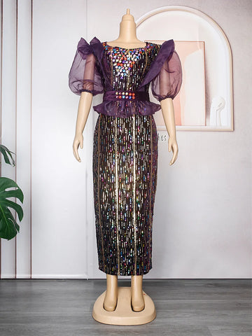 Image of Long Dress Shiny Sequined Velvet Women Gown-FrenzyAfricanFashion.com