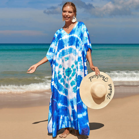 Image of Kaftan Dresses Women Bohemian Maxi Tie Dye Rayon Summer Holiday Bathing Suits-FrenzyAfricanFashion.com