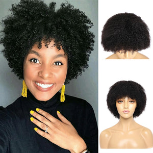 Mongolian Afro Kinky Curly Human Hair Wigs Short Pixie Curl