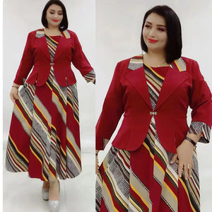 Women Plus Size Office Lady Party Dress with Coat Outfits Robe-FrenzyAfricanFashion.com