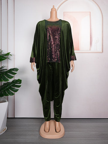 Image of Sequin Dress Women Outfits Autumn Velvet Tops Pants Trousers Suits-FrenzyAfricanFashion.com