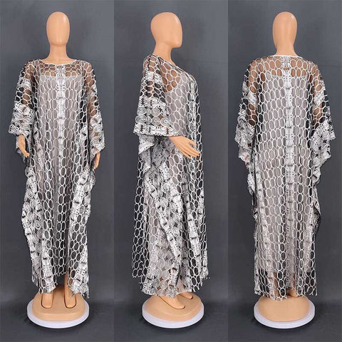 Image of Women Half Sleeve Polyester Long Evening Dresses-FrenzyAfricanFashion.com