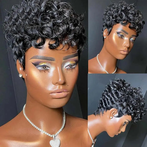 Image of Pixie Wigs for Women, Short Black & Curly-FrenzyAfricanFashion.com