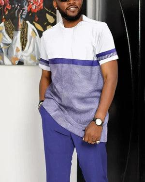 Summer Tracksuit Suit Oversized T Shirt Trousers Fashion Streamline 2 Piece Set Men Short Sleeve Pants Casual Blue Streetwear