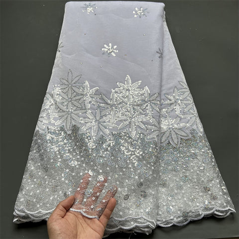 Image of Lace Fabric Velvet Sequins Embroidered Cord Guipure Wedding Party Dress 5Yards-FrenzyAfricanFashion.com