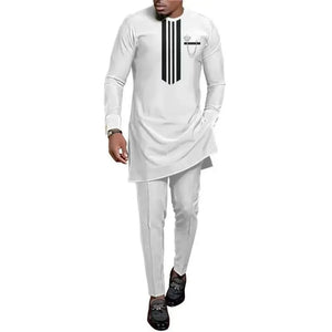 African Men's Printed Top And Trousers Suit Wedding Dress Casual Slim Suit