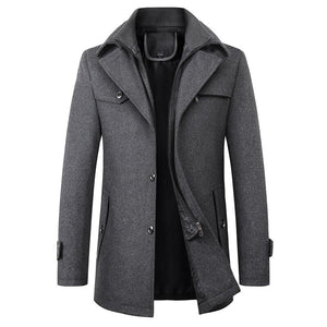 Man Classic Fashion Trench Coat Jackets MaleLong Trench Slim Fit Overcoat Blends Fashion Wool Warm Outerwear Windbreaker