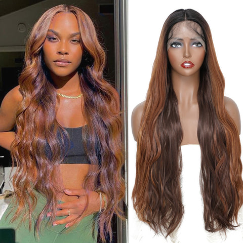 Image of Synthetic Lace Front Wig with Baby Hair 18 Inch Medium Body Wavy-FrenzyAfricanFashion.com