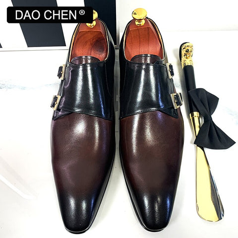 Image of DAOCHEN MEN'S LOAFERS DOUBLE MONK STRAP SHOES GENUINE LEATHER LUXURY MAN DRESS SHOES MIX COLORS OFFICE WEDDING MEN CASUAL SHOES-FrenzyAfricanFashion.com