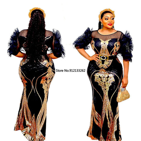 Image of Plus Size Evening Dresses Women African Wedding Party Long Luxury Sequin Gown Bodycon Mermaid Maxi Dress-FrenzyAfricanFashion.com