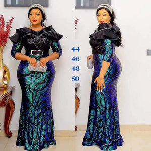 Women V-neck Sequined Long Dress-FrenzyAfricanFashion.com