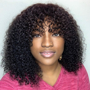 Curly Human Hair Wigs For Women Human Hair Bob Wig Kinky Curly Wig With Bangs-FrenzyAfricanFashion.com