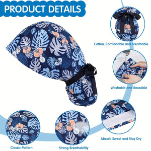 30 Pcs Scrub Caps Bulk Working Cap with Buttons and Ribbon Tie Adjustable Nurse Cap Scrub Hats for Women Colorful