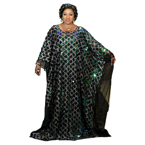 Image of African Dresses For Ladies Women Taditional Lace Sequin Boubou-FrenzyAfricanFashion.com
