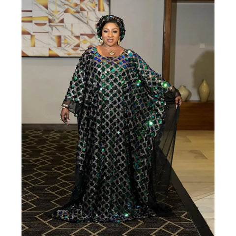 Image of African Dresses For Ladies Women Taditional Lace Sequin Boubou-FrenzyAfricanFashion.com
