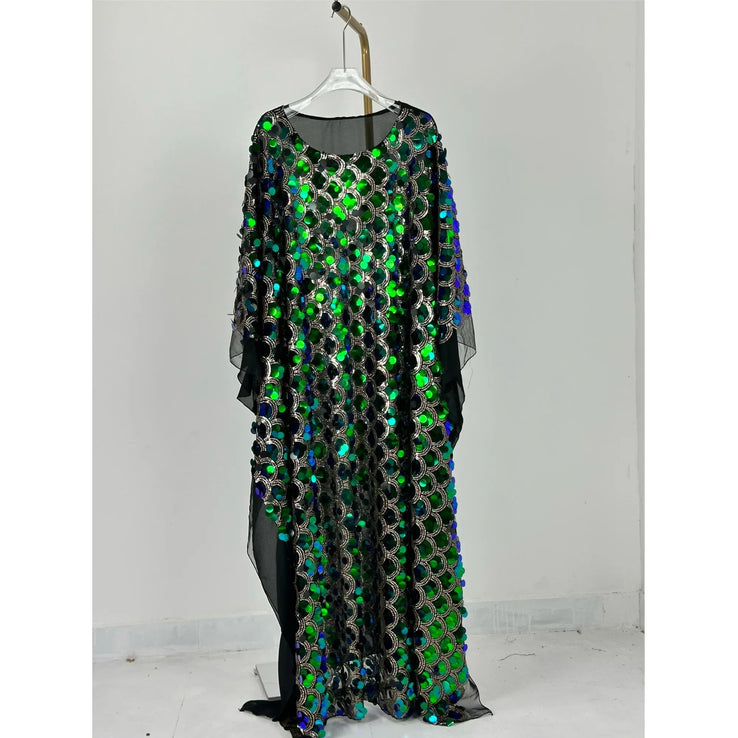 African Dresses For Ladies Women Taditional Lace Sequin Boubou-FrenzyAfricanFashion.com