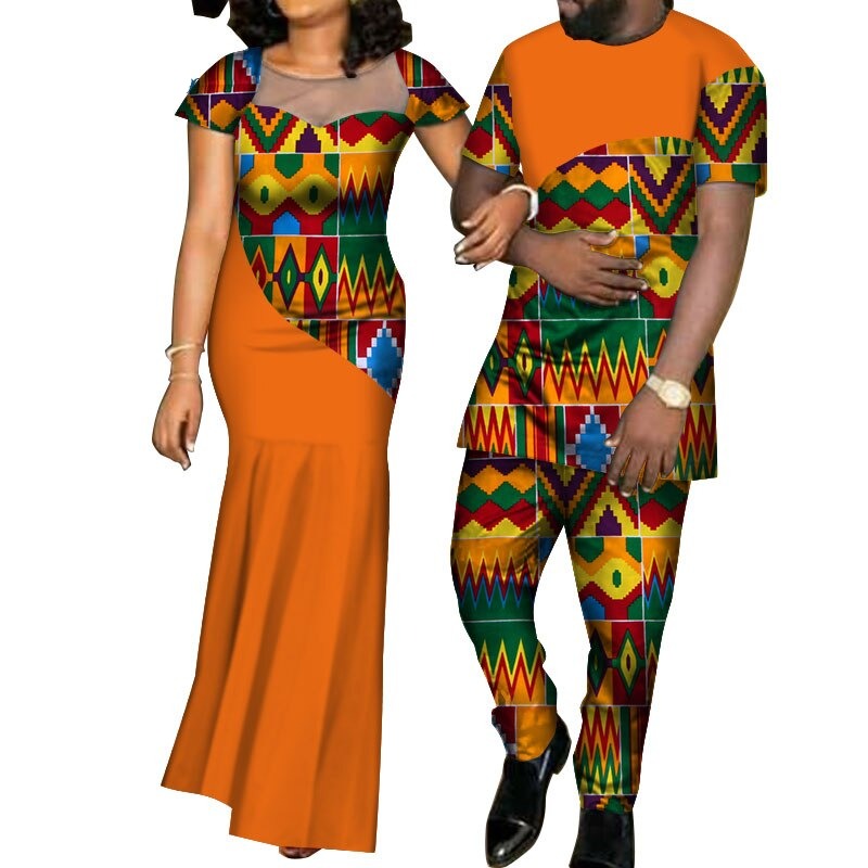 Kente Afrik Orange Couple Clothing Outfit Set I LOVE YOU 2-FrenzyAfricanFashion.com