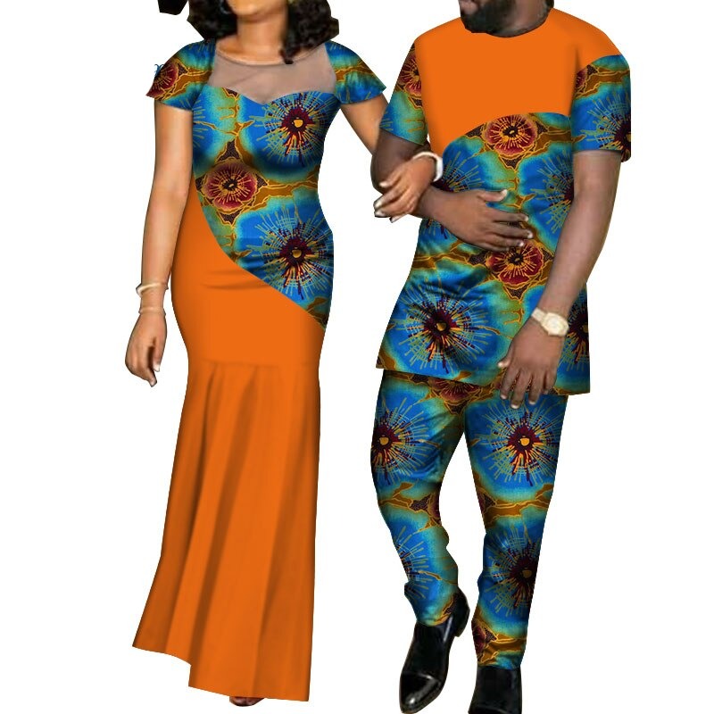 Kente Afrik Orange Couple Clothing Outfit Set I LOVE YOU 2-FrenzyAfricanFashion.com