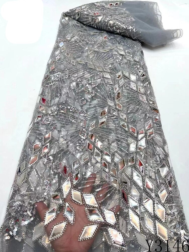 Luxury Mirror Beaded Fabric Lace - Diamond-FrenzyAfricanFashion.com