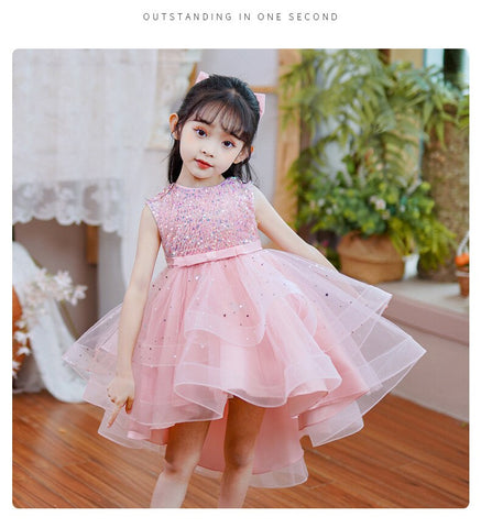 Image of Glitter Sequin Hi-Lo Child Flower Girl Dresses-FrenzyAfricanFashion.com