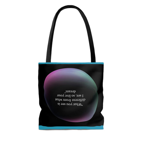Image of Blue Beach Bag | Shopping Tote Bag | Inspirational totes | What you see is different from what I see, so live your dream | Black and Red-FrenzyAfricanFashion.com