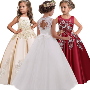 Princess Lace Dress Kids Long Flower children Formal Ball Gown-FrenzyAfricanFashion.com