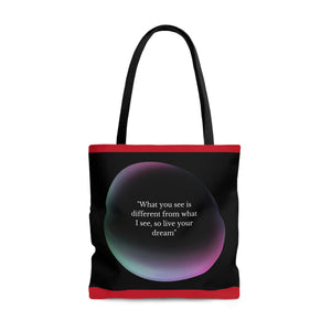 Shopping Tote Bag | Inspirational totes | What you see is different from what I see, so live your dream | Black and Red Bag-FrenzyAfricanFashion.com