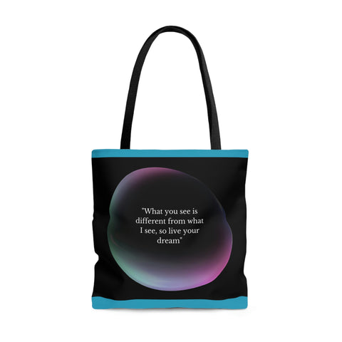 Image of Blue Beach Bag | Shopping Tote Bag | Inspirational totes | What you see is different from what I see, so live your dream | Black and Red-FrenzyAfricanFashion.com