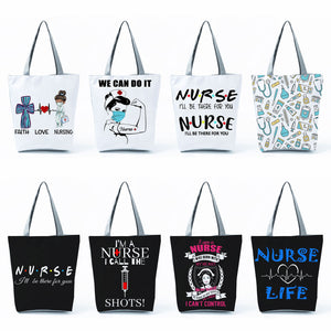 Shopping Bags Women&#39;s Handbag Customized High Capacity Faith Love Nursing Reusable Nurse Letter Print Tote Shoulder Bag Portable-FrenzyAfricanFashion.com