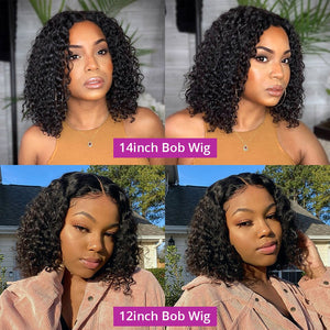 Short Curly Bob Wig Brazilian 13X1 Lace Human Hair Wigs 4X4 Closure Wig Pre Plucked Remy Deep Wave 5x1 T Part Lace Wig For Women