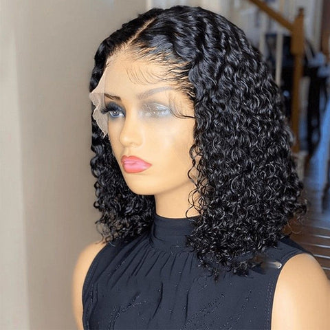 Image of Short Curly Bob Wig For Black Women Brazilian Human Hair Wigs Prepluck With Baby Hair Deep Water Wave Lace Frontal Closure Wig-FrenzyAfricanFashion.com