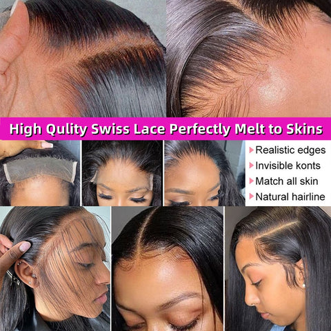 Image of Full Lace Human Hair Wigs Brazilian Straight Lace Frontal Human Hair Wigs-FrenzyAfricanFashion.com