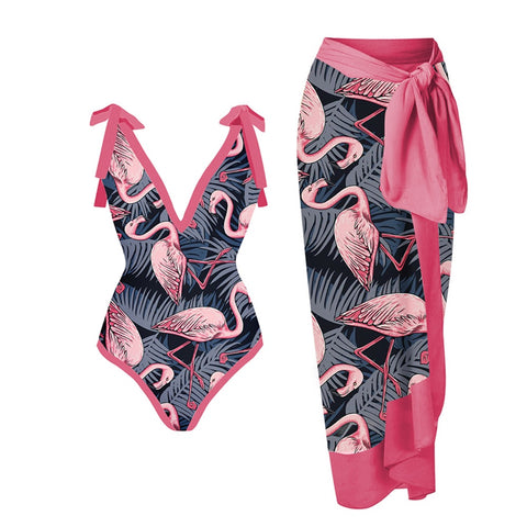 Image of Swimsuit Flamingo Print One Piece Bathing Suit Summer Surf Wear-FrenzyAfricanFashion.com