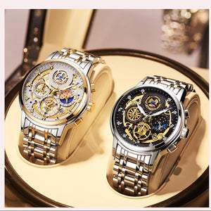 RELOGIOSLAND High Quality Mens Business Quartz Watch With Luminous Pointer Fashion Steel Wirstband Watch-FrenzyAfricanFashion.com