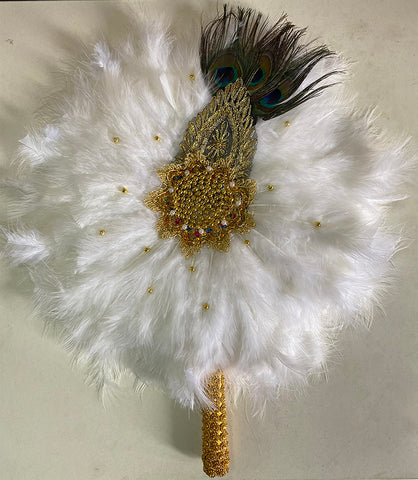 Image of Luxurious African Dance Lace Feather Fans Wedding Party-FrenzyAfricanFashion.com