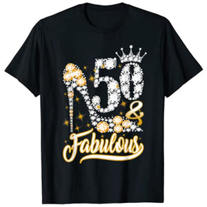 Fabulous 50 Years Old 50th Birthday Diamond Crown Shoes T-Shirt Graphic Tee Tops Woman T Shirts-FrenzyAfricanFashion.com