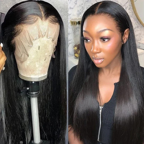 Image of Straight HD Lace Front Human Hair Wigs Pre Plucked Remy Brazilian-FrenzyAfricanFashion.com