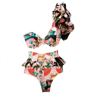One Shoulder Bikinis Set High Waist Swim Suits Beachwear-FrenzyAfricanFashion.com