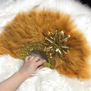 Purple African Turkey Feather Hand Fan Dance Wedding Decoration Fan with Applique Flower White Fan